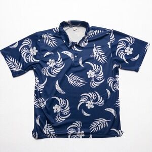 Palmwave Hawaii Polo Shirt Mens L Blue White Tropical Floral